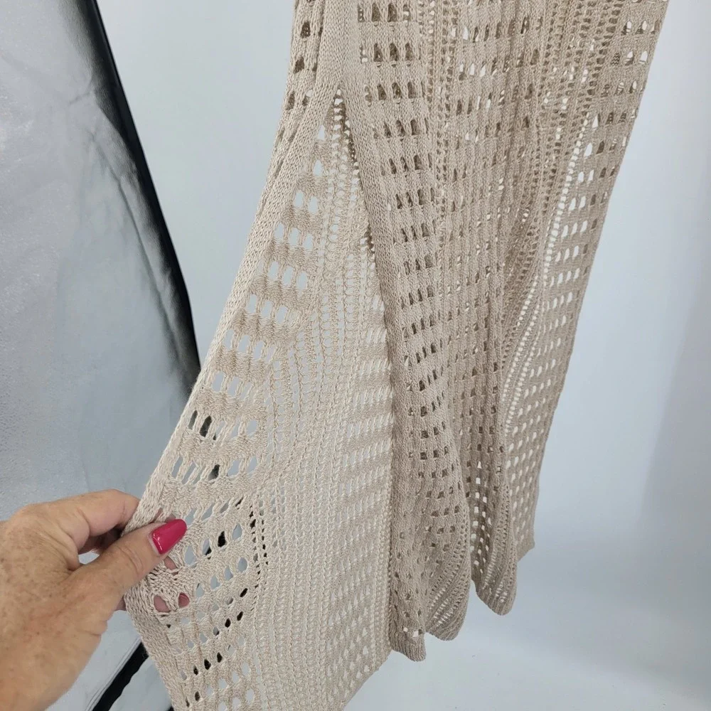Cha‎ Cha Vente Beach Resort Tan Crochet Maxi Dress Swim Cover-Up Sz M Side Slits